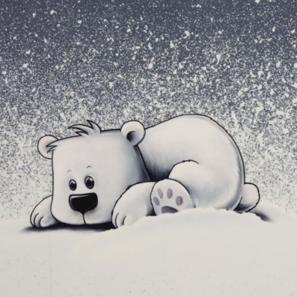 Samt Chenille Kissenpanel mit Eisbären im Schneetreiben in Grau